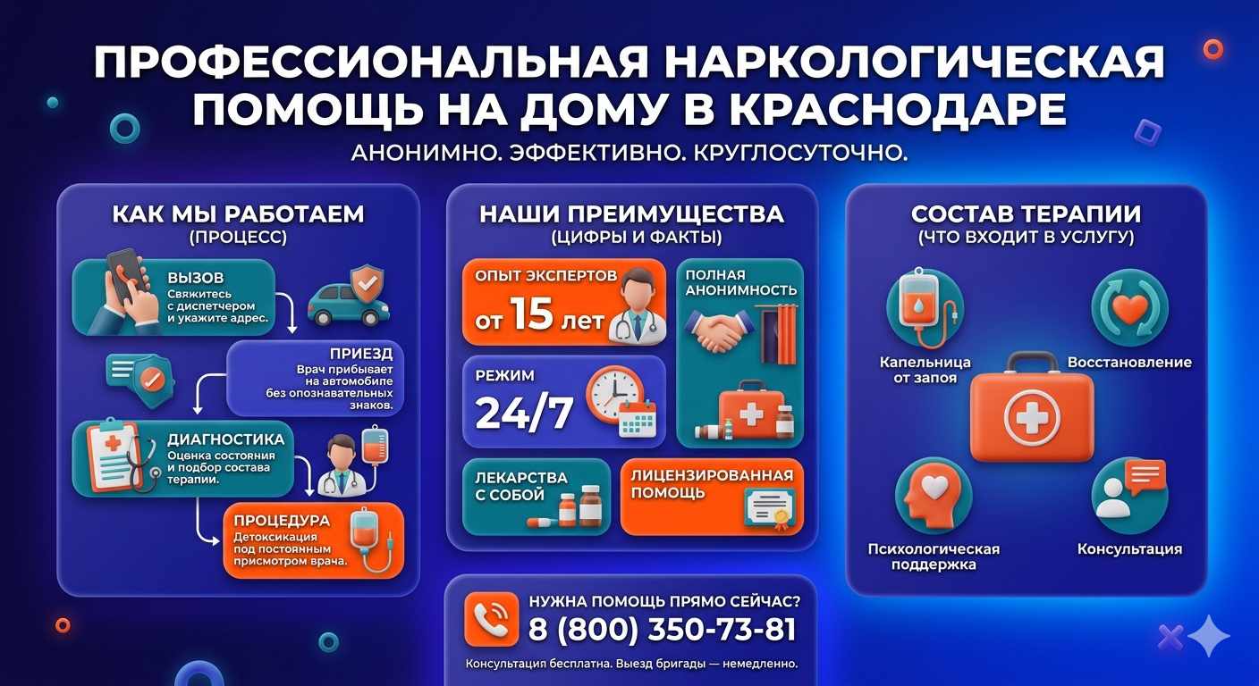 Инфографика о принципах лечения алкоголизма на дому в Усть-Кинельском: этапы вызова нарколога, преимущества анонимной детоксикации и состав медицинской помощи.